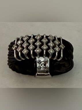 Charriol Black and Silver Twisted Cable Ring with Crystal Accents